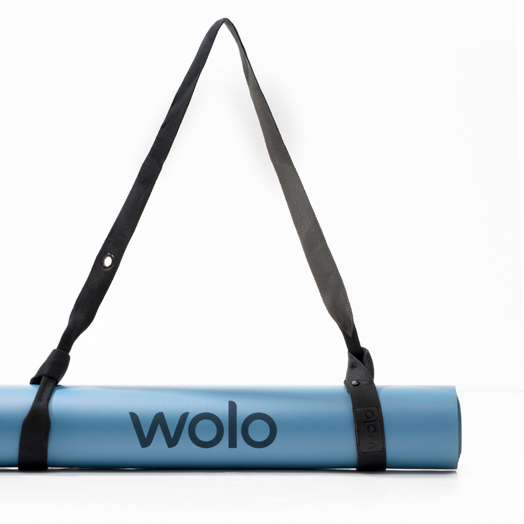 blue yoga mat with ash grey yoga mat strap#color_ash grey
