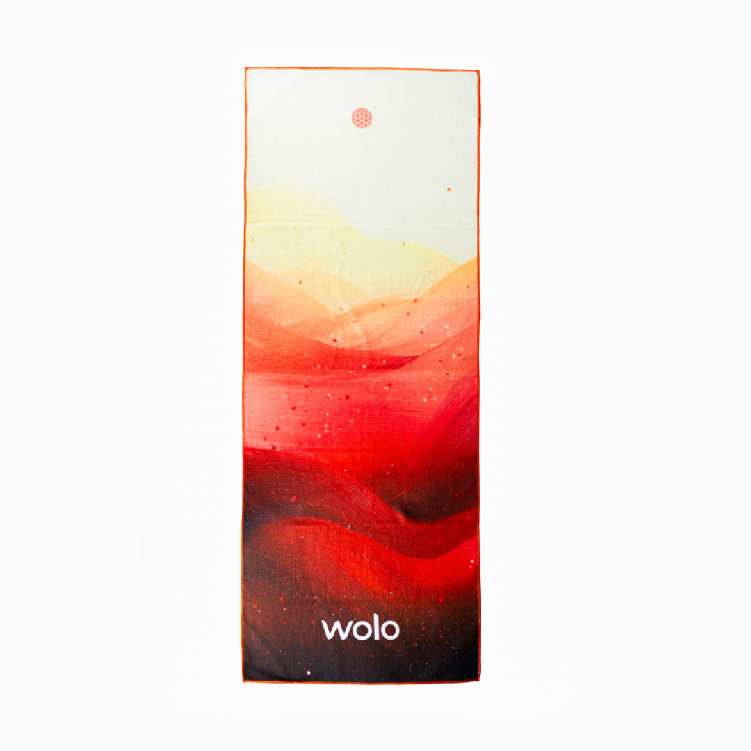 yoga towel with read and yellow gradient design#color_solar blaze