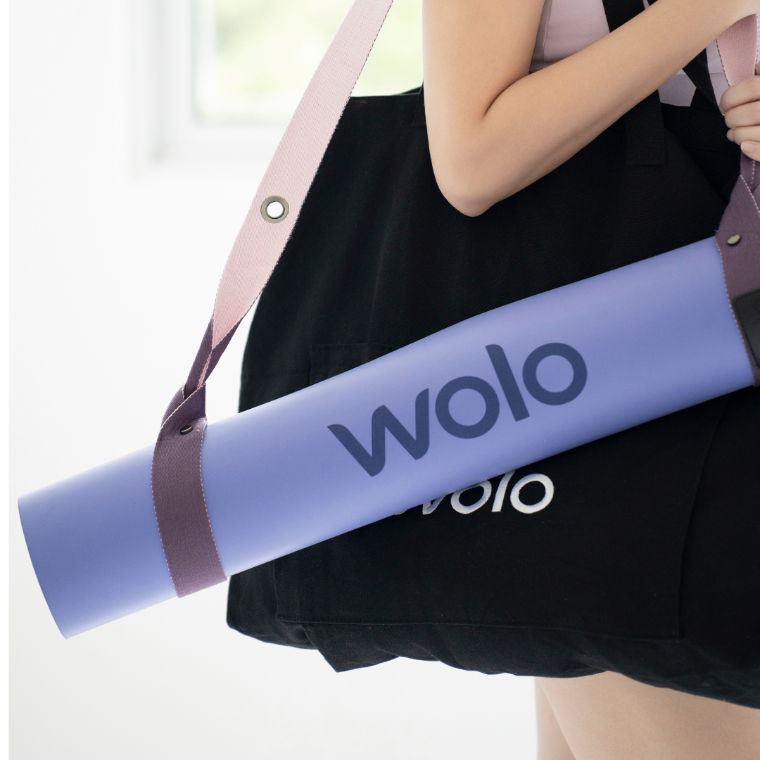 lady carry purple mat with purple mat strap#color_lavender purple