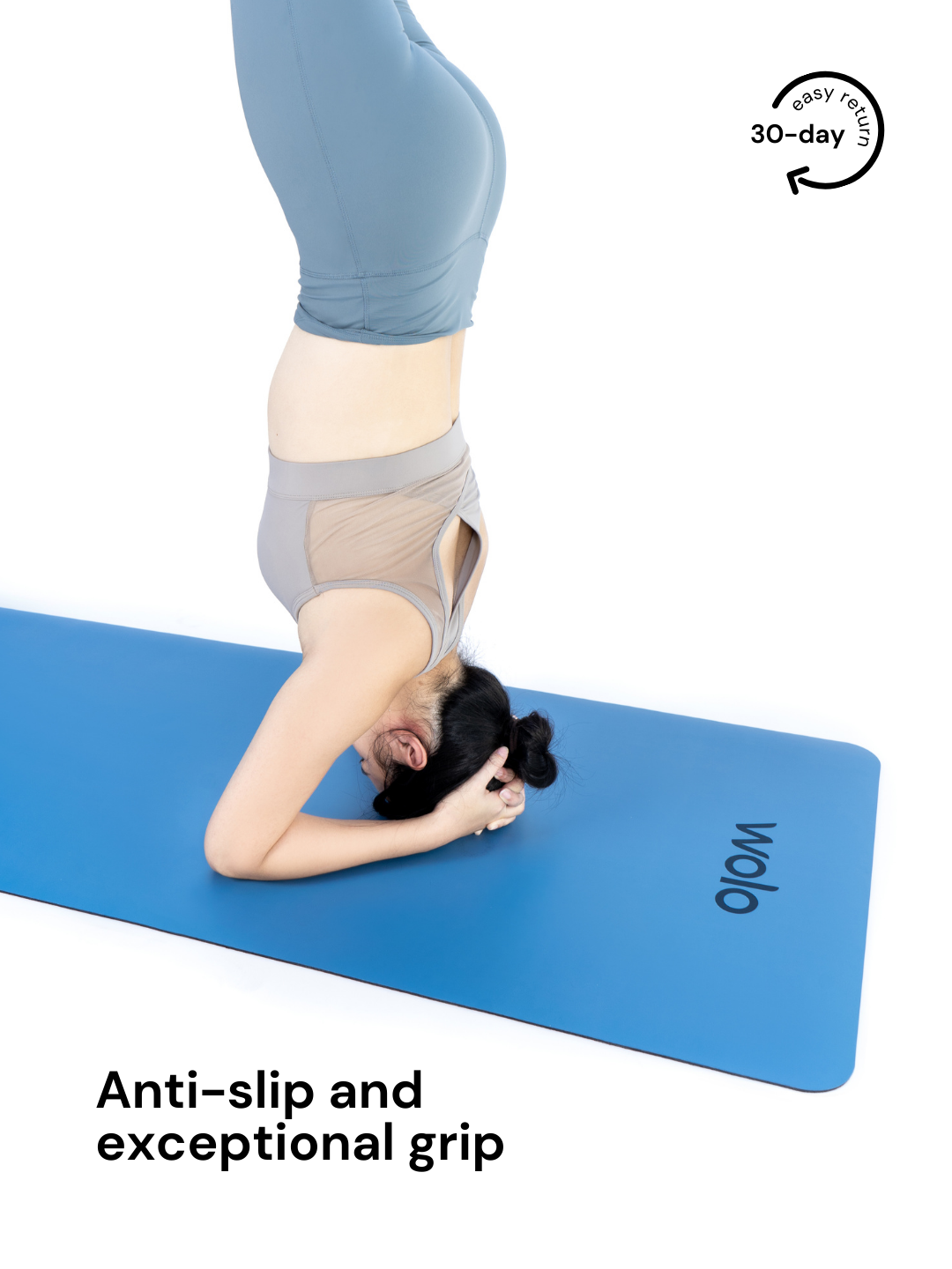 Lady doing yoga on an alaskan blue yoga mat