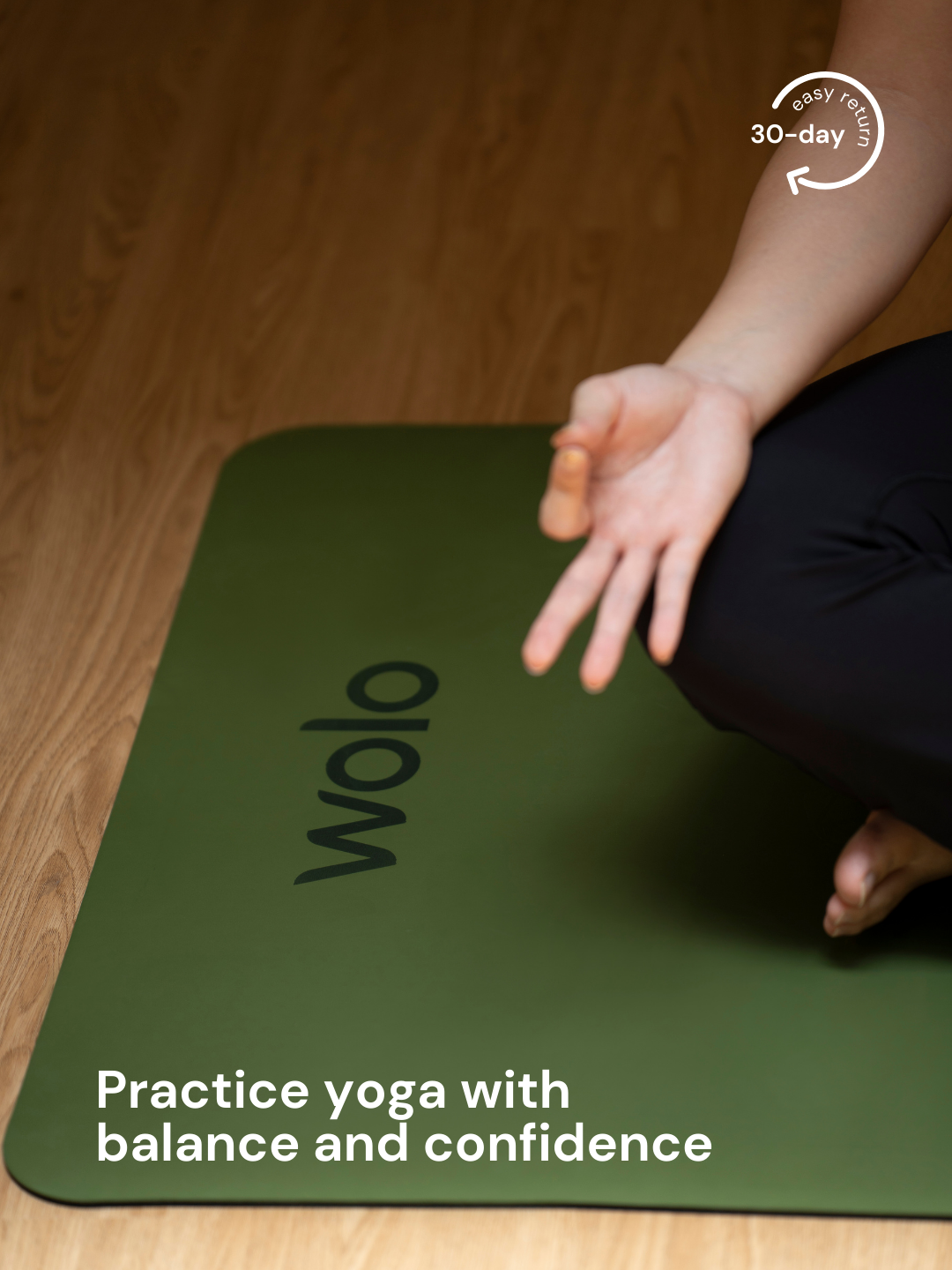 Lady meditate on a sage green yoga mat