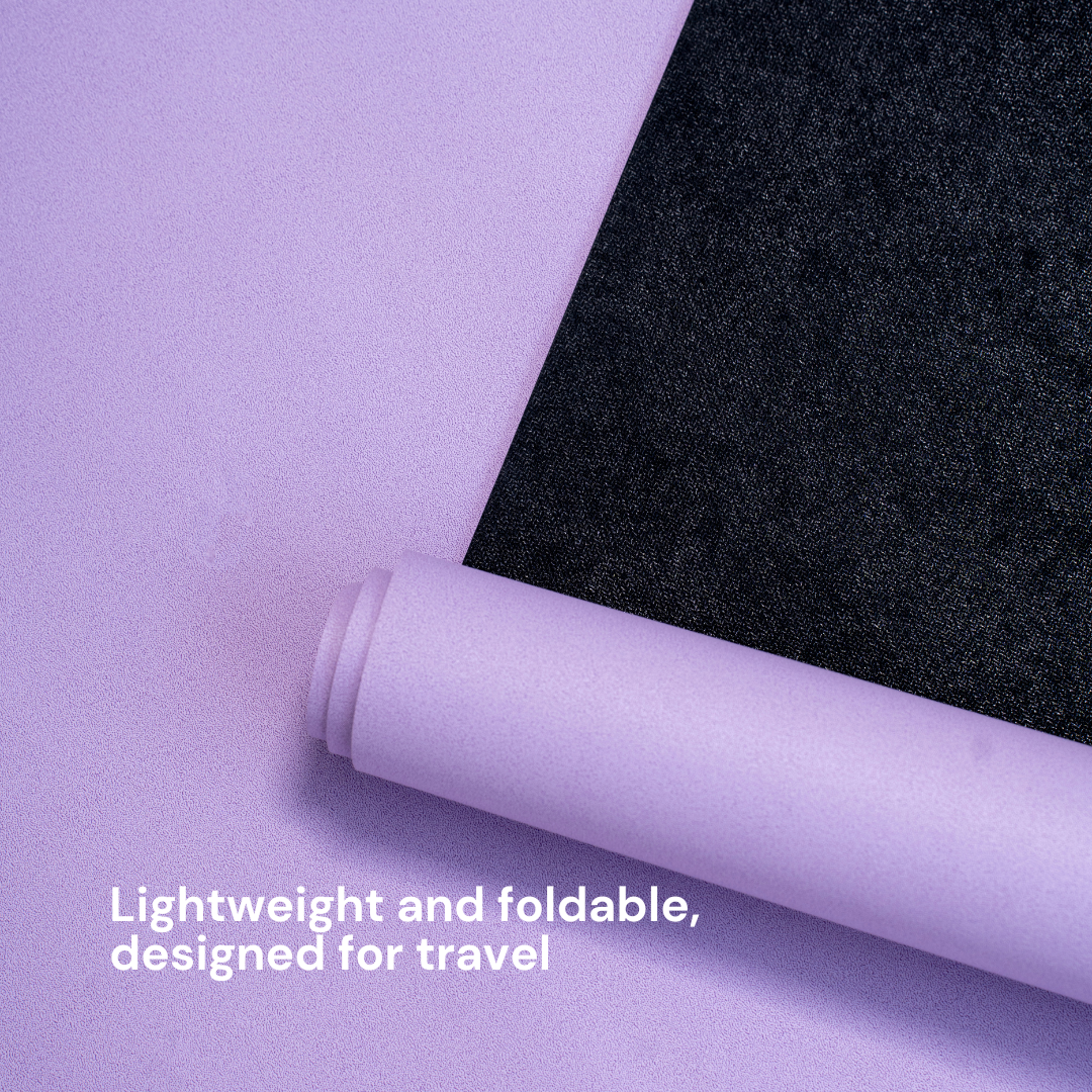 Purple foldable travel mat is lightweight