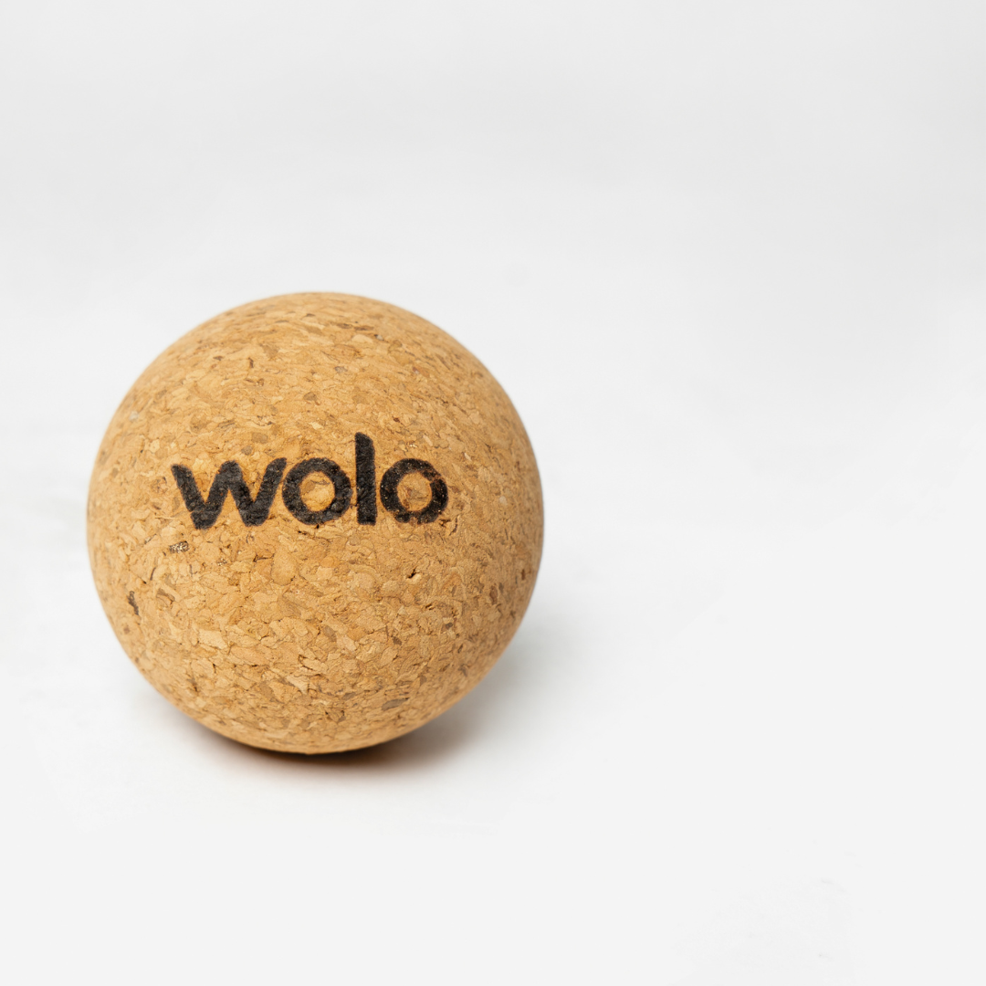 Close-up view of a cork massage ball