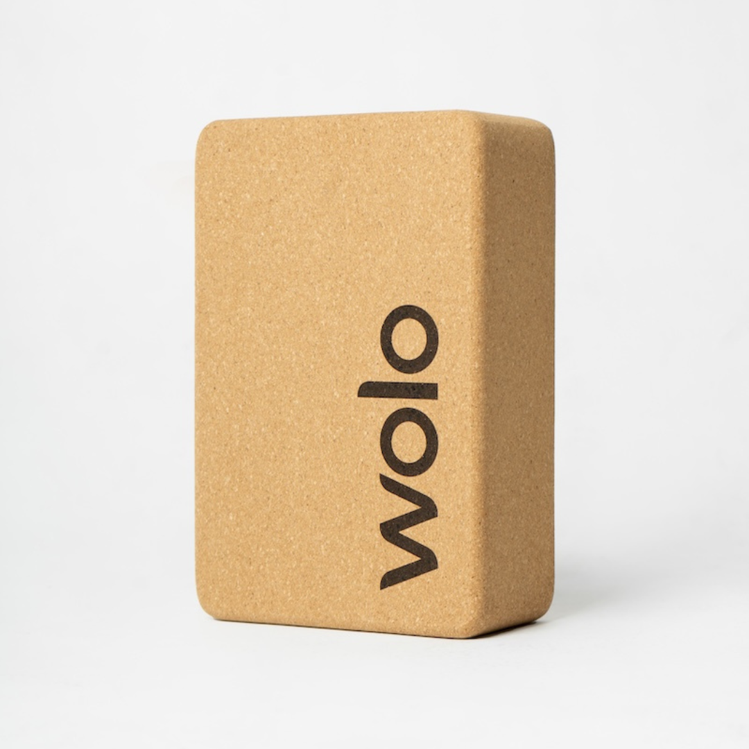 vertical view of a cork yoga block